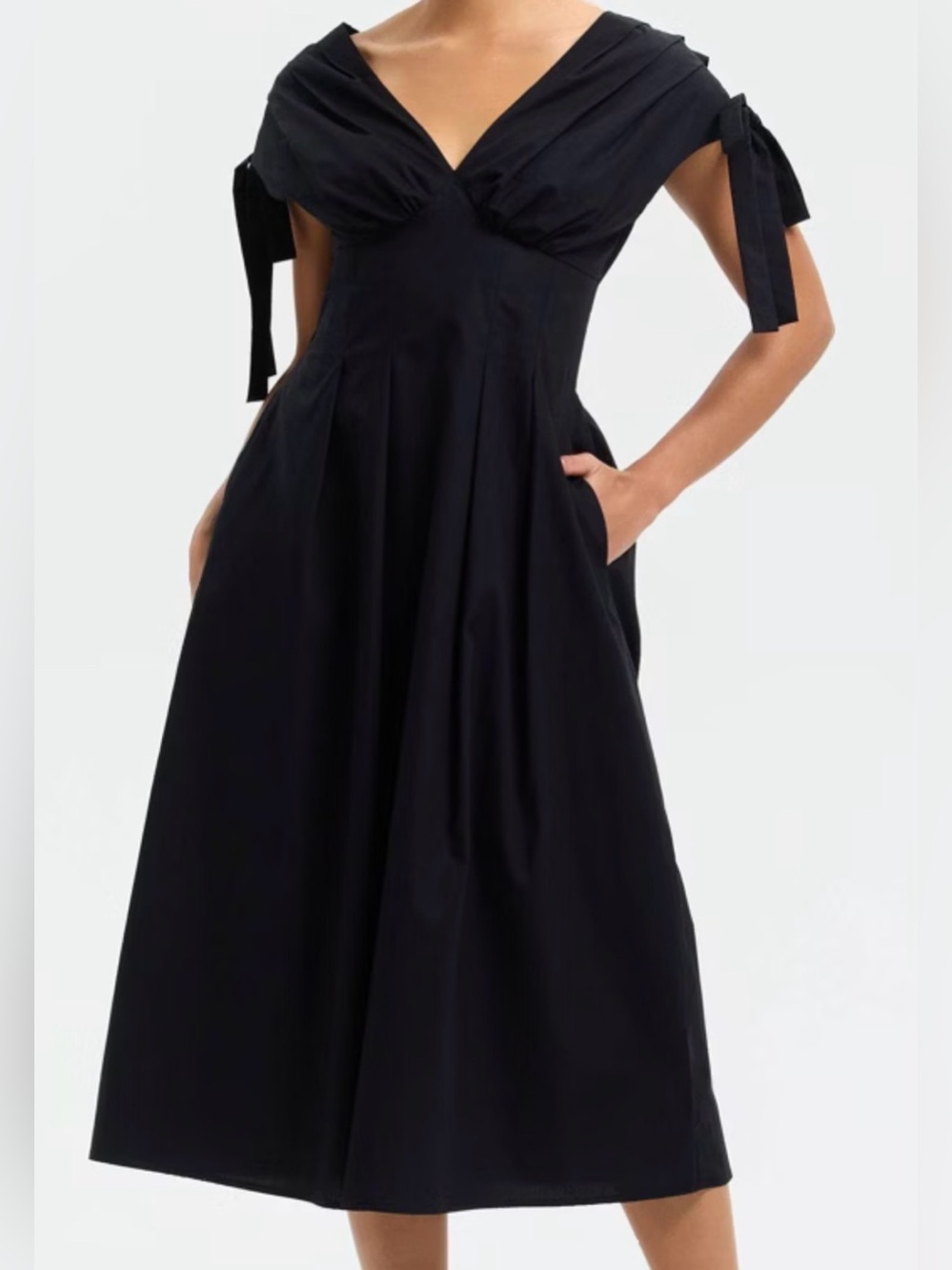 a new day Black Off-Shoulder V Neck Midi Dress Womens M NWT